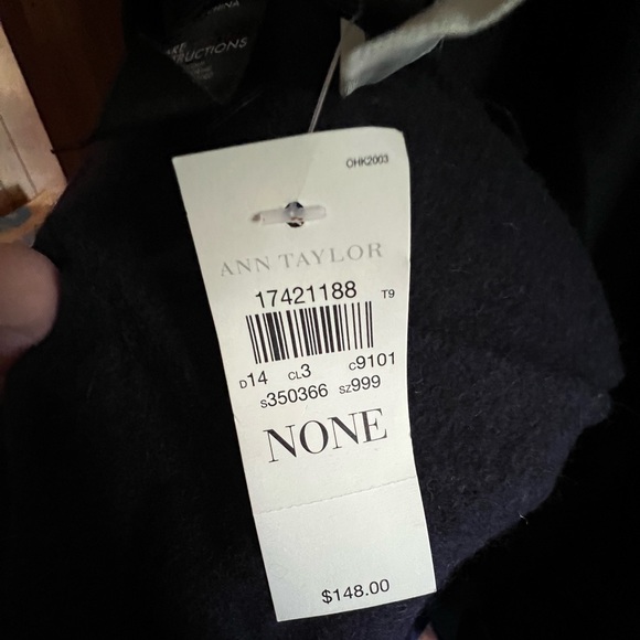 Ann Taylor Navy Blue Cape with Black Faux Leather Pockets - Picture 4 of 5